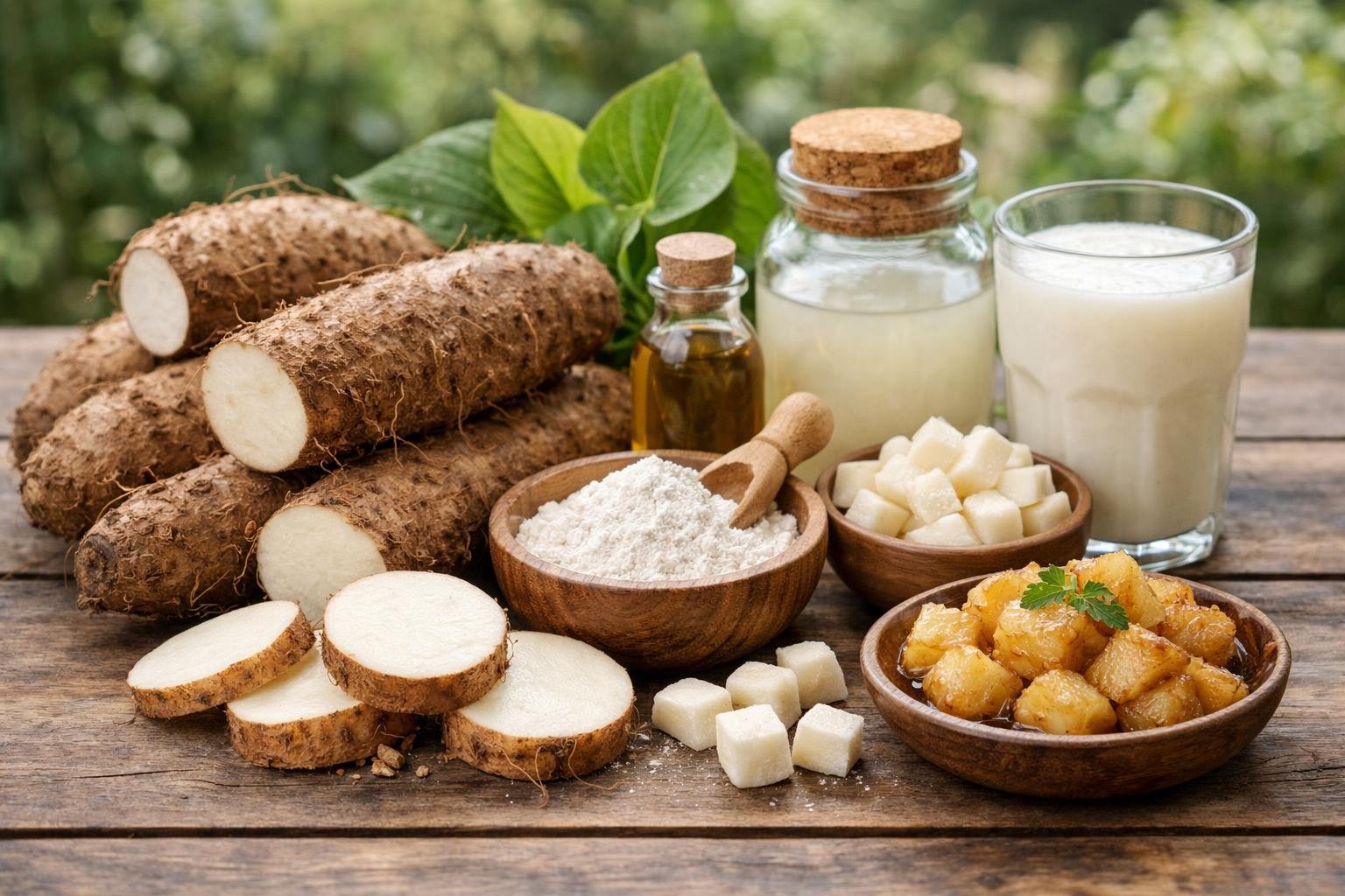 Az ősi jam gyökér, friss és feldolgozott formában, különböző ételekhez készítve.