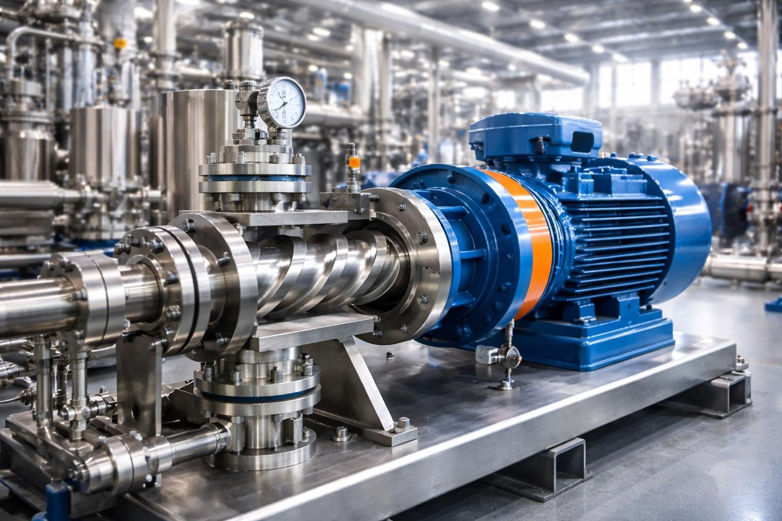 Egy csavarszivattyú részletei, amely precíz anyagszállítást biztosít ipari környezetben.